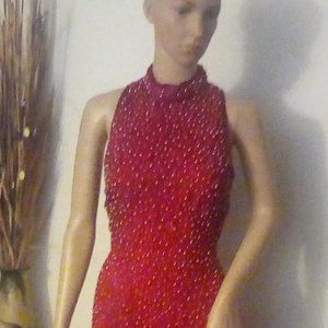 Papell Boutique Evening - red/silver beaded gown